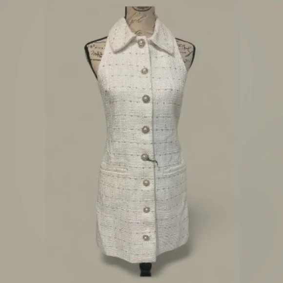 Hutch Cream Tweed Button-Up Mini Dress – Effortlessly Stylish with pearl buttons - Picture 5 of 10